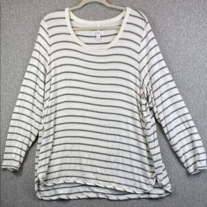 Market & Spruce super soft tee long sleeve 2X gray/white nautical stripe preppy